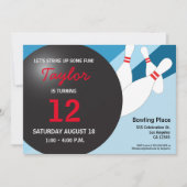 12e verjaardag bowlingpartij blauw rood wit kaart (Voorkant)