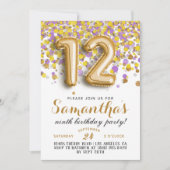 12e verjaardag Confetti Invitation Kaart (Voorkant)