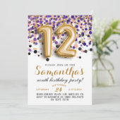 12e verjaardag Confetti Invitation Kaart (Staand voorkant)
