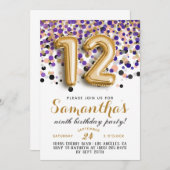 12e verjaardag Confetti Invitation Kaart (Voorkant / Achterkant)