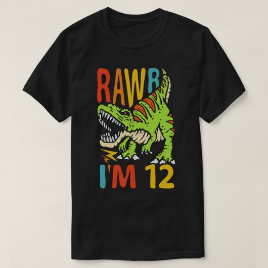 12e verjaardag Dinosaur T Rex Rawr Ik ben 12 voor  T-shirt (Design voorkant)