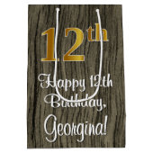 12e verjaardag: Elegant Faux Gold Look #, Faux Woo Medium Cadeauzakje (Achterkant)