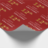 12e verjaardag: Elegant, Rood, Faux Gold Look Cadeaupapier (Hoek)