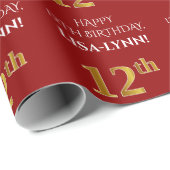 12e verjaardag: Elegant, Rood, Faux Gold Look Cadeaupapier (Rol Hoek)
