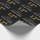 12e verjaardag: Elegant, zwart, Faux Gold look Cadeaupapier (Hoek)