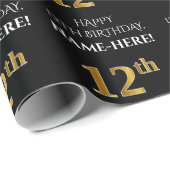 12e verjaardag: Elegant, zwart, Faux Gold look Cadeaupapier (Rol Hoek)