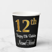 12e verjaardag - Elegante luxe Faux Gold look # Papieren Bekers (Achterkant)
