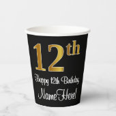 12e verjaardag - Elegante luxe Faux Gold look # Papieren Bekers (Voorkant)