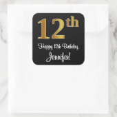 12e verjaardag - Elegante luxe Faux Gold look # Vierkante Sticker (Tas)
