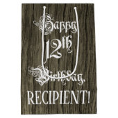 12e verjaardag: Fancy, Faux Wood Kijk + Aangepaste Medium Cadeauzakje (Achterkant)