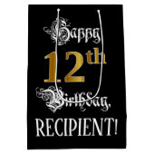 12e verjaardag ~ Fancy script; Faux Gold look; naa Medium Cadeauzakje (Achterkant)