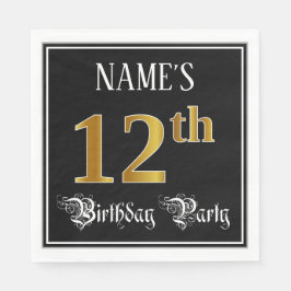 12e verjaardag — Fancy script, Faux Gold look Servet