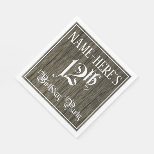 12e verjaardag — Fancy script, kijk op hout Servet (Hoek)