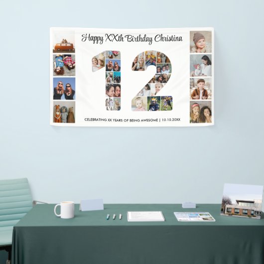 12e verjaardag feest nummer 12 foto collage spandoek (Beurs)
