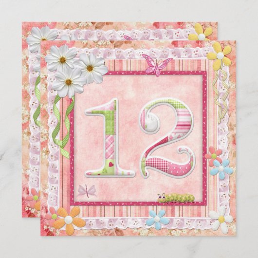 12e verjaardag feest scrapbooking stijl kaart (Voorkant / Achterkant)