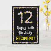 12e verjaardag: Floral Flowers Number, Custom Name Kaart (Gele Bloem)