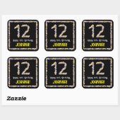 12e verjaardag: Floral Flowers Number, Custom Name Vierkante Sticker (Vel)