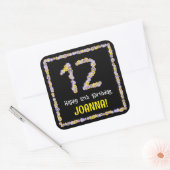 12e verjaardag: Floral Flowers Number, Custom Name Vierkante Sticker (Envelop)