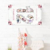 12e verjaardag Foto Collage Pink Bloemenmeisje Whi Spandoek (Insitu)