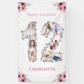 12e verjaardag Foto Collage Pink Bloemenmeisje Whi Spandoek (Verticaal)