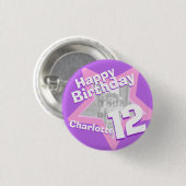 12e verjaardag foto leuk paarse roze knop/badge ronde button 3,2 cm (Voorkant /achterkant)