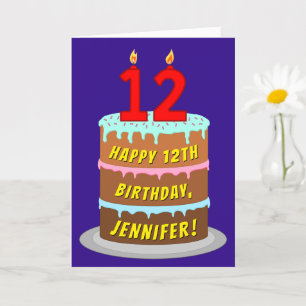 12e verjaardag: Fun Cake and Candles + Custom Name Kaart