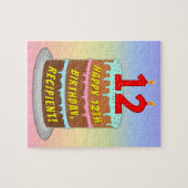 12e verjaardag: Fun Cake and Candles + Custom Name Legpuzzel (Horizontaal)