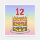 12e verjaardag: Fun Cake and Candles + Custom Name Servet (Voorkant)