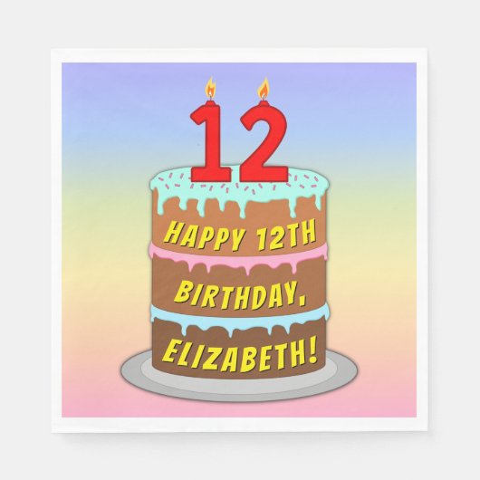 12e verjaardag: Fun Cake and Candles + Custom Name Servet (Voorkant)