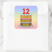 12e verjaardag: Fun Cake and Candles + Custom Name Vierkante Sticker (Tas)