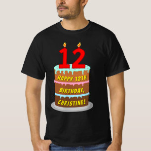 12e verjaardag — Fun Cake & Candles, w/ Eigen naam T-shirt