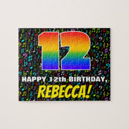 12e verjaardag — Fun, Colorful Music Symbols & "12 Legpuzzel
