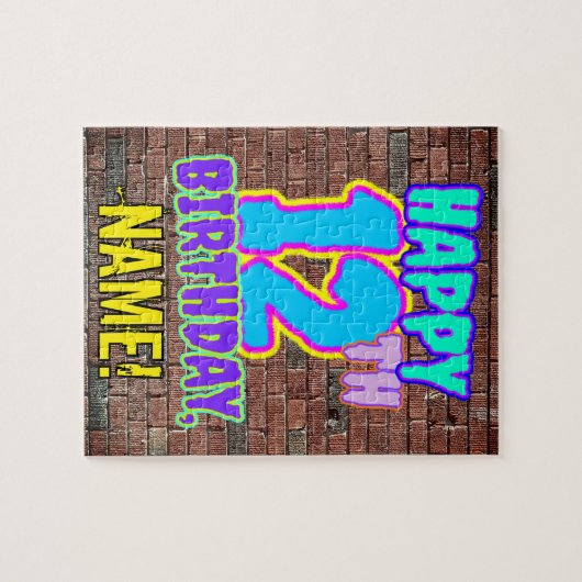 12e verjaardag ~ Fun, door Urban Graffiti geïnspir Legpuzzel (Horizontaal)