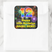 12e verjaardag: Fun Fireworks Kijk, regenboog # 12 Vierkante Sticker (Tas)