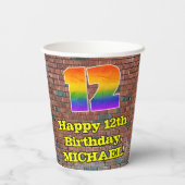 12e verjaardag: Fun Graffiti-geïnspireerde regenbo Papieren Bekers (Achterkant)