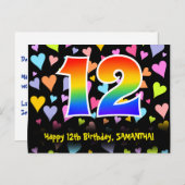 12e verjaardag: Fun Hearts Pattern, Rainbow 12 Briefkaart (Voorkant / Achterkant)