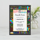 12e Verjaardag Fun Kleur Crazy Text op Black Party Kaart (Staand voorkant)