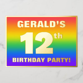12e verjaardag: Fun, kleurrijk regenboogpatroon Folie Uitnodiging