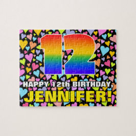 12e verjaardag — Fun, liefhebbende hartvormen + "1 Legpuzzel