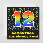 12e verjaardag: Fun Music-symbolen, regenboog 12 Kaart (Voorkant)