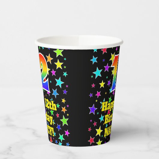 12e verjaardag: Fun Stars Pattern en Rainbow 12 Papieren Bekers (Links)