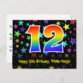 12e verjaardag: Fun sterren patroon, Regenboog 12, Briefkaart (Voorkant / Achterkant)