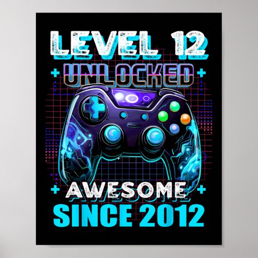 12e Verjaardag Gamer 12 Jaar Oud Grappig Bday Boy Poster (Voorkant)