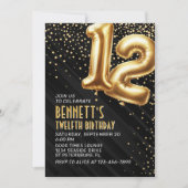 12e verjaardag Gold Black Invitation Kaart (Voorkant)
