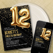 12e verjaardag Gold Black Invitation Kaart