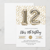 12e verjaardag gouden polkadot uitnodiging (Voorkant / Achterkant)