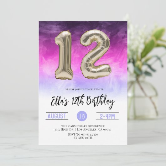 12e verjaardag gradiënt uitnodiging (Staand voorkant)