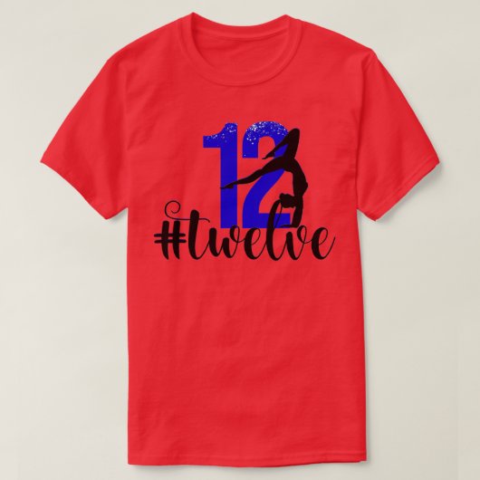 12e verjaardag gymnastiekpartij Royal Blue 12 Twel T-shirt (Design voorkant)