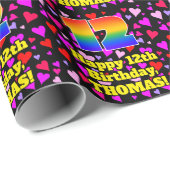 12e verjaardag: Heatpatroon liefhebbend, regenboog Cadeaupapier (Rol Hoek)