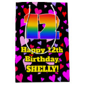 12e verjaardag: Heatpatroon liefhebbend, regenboog Medium Cadeauzakje (Voorkant)